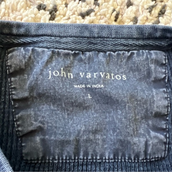 John Varvatos Waffle Henley Navy Blue Distressed Faded Long Sleeve Men’s Large - Picture 8 of 15